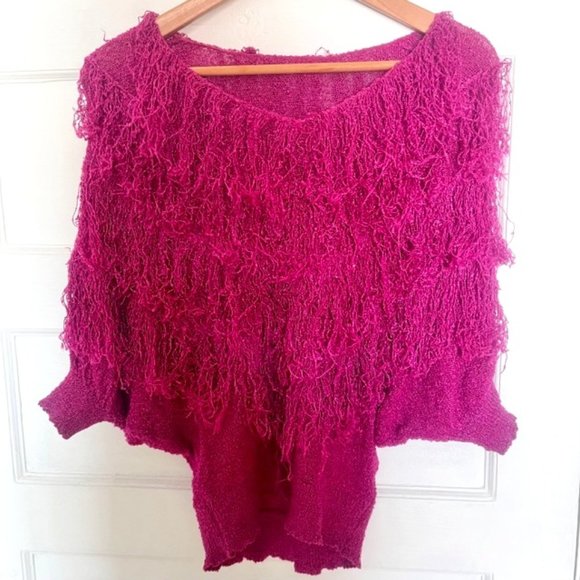 Very Fun Vintage Magenta Top with Fringe, S/M - Picture 1 of 3